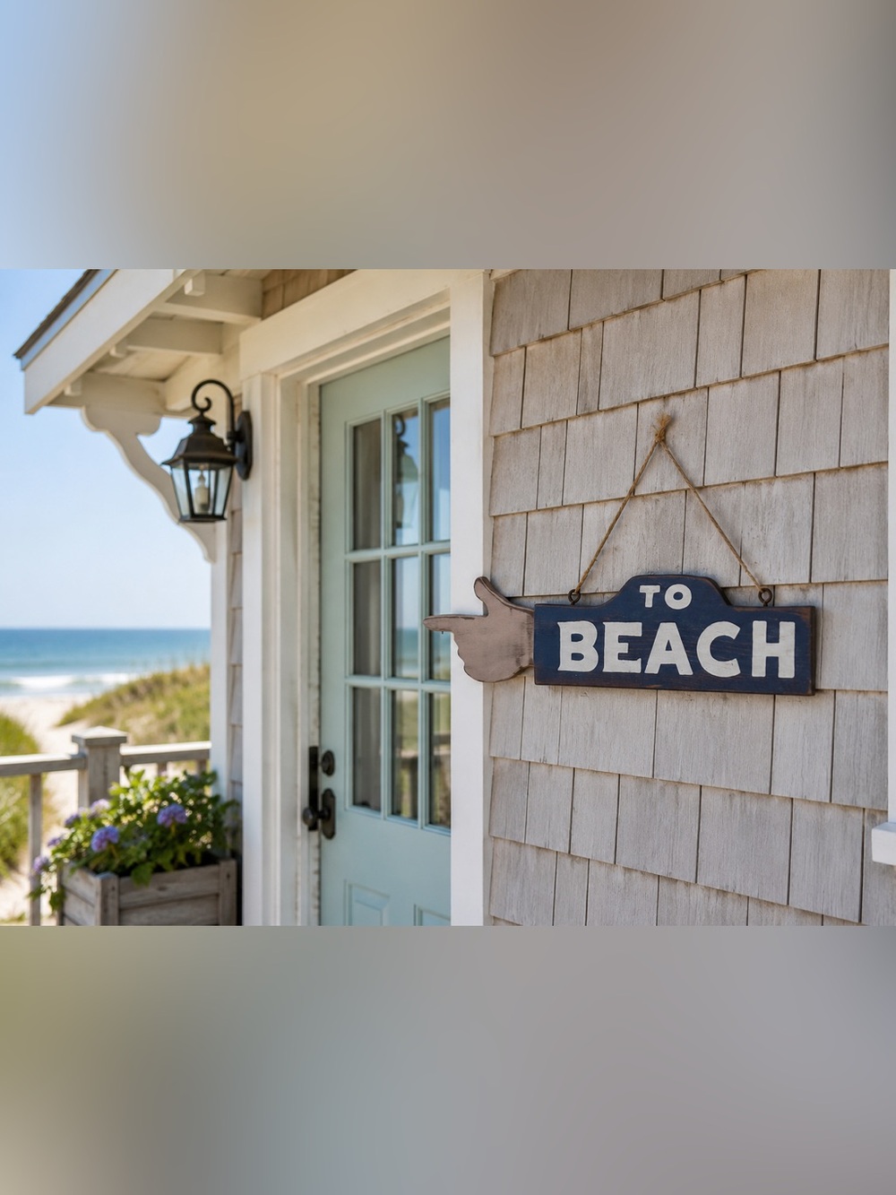 Rustic Coastal Wood ‘To Beach' Hanging Wall Sign - Blue and White